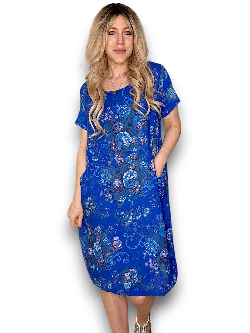 Helga May | Cobalt Twirl Rose Jungle Dress