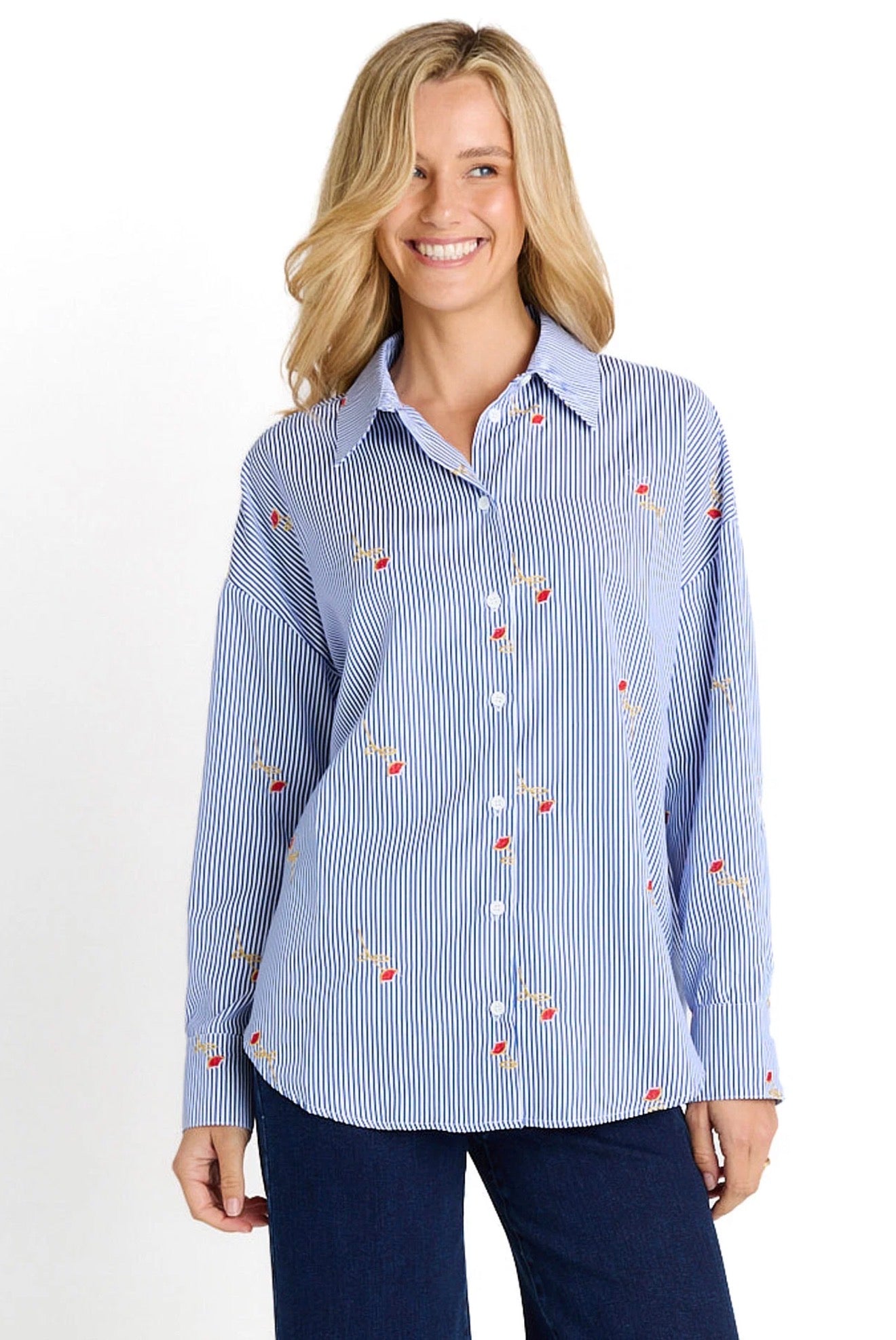 Betty Basics | Sage Shirt - Rose Stripe