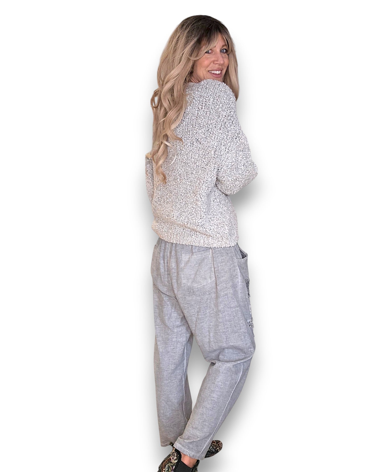 Helga May | Marle Grey V-Neck Chenille Sweater