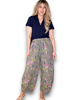 Helga May | Mocha Wild Daisy Barrel Linen Pants