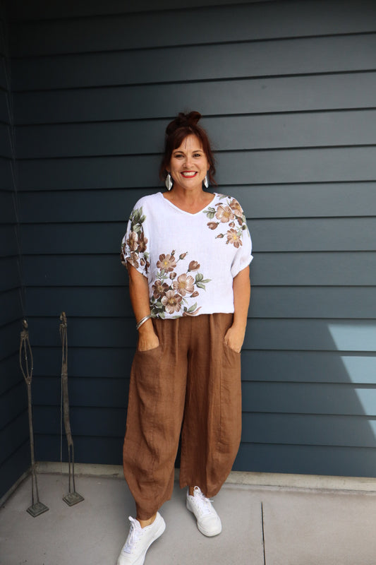 Helga May | White Spring Blossom Linen Top