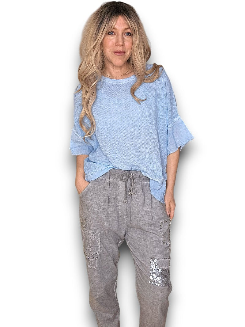 Helga May | Baby Blue Rodeo Fray Tee