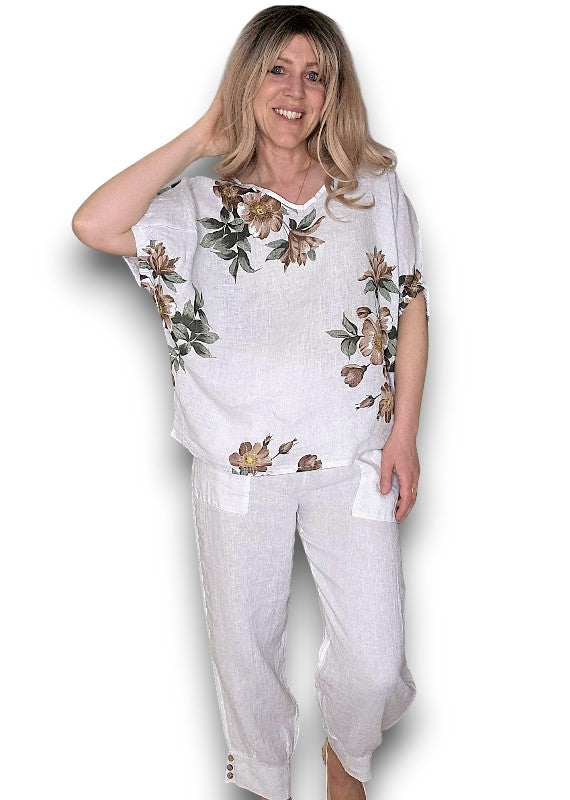 Helga May | White Spring Blossom Linen Top