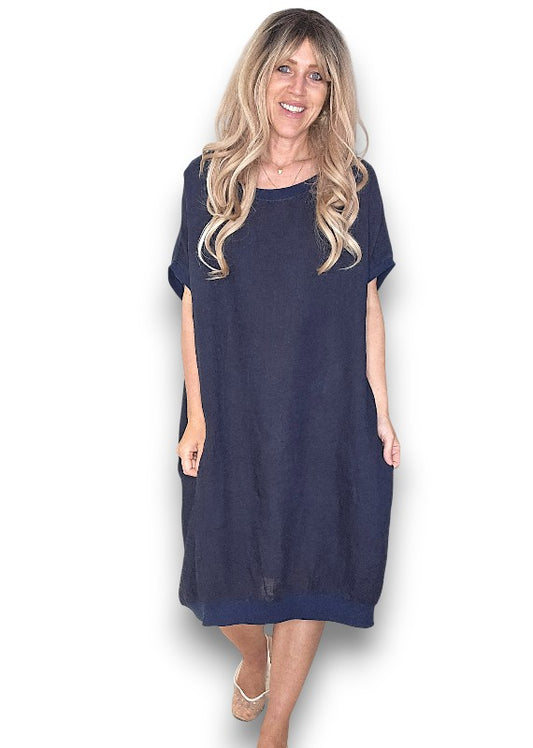 Helga May | Navy Plain Elastic Hem Dress