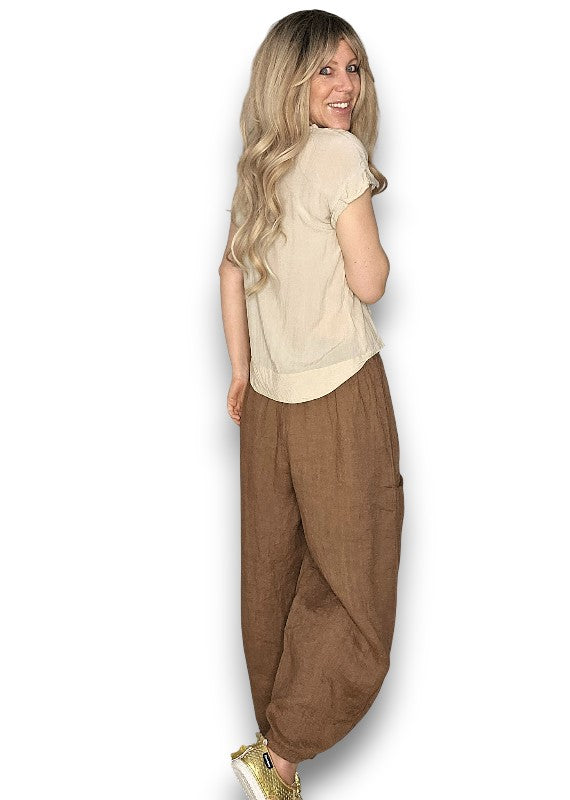 Helga May | Coffee Barrel Linen Pants