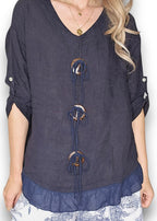 Helga May | Navy Trios Button Top