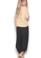 Helga May | Black Mini Button Linen Pant