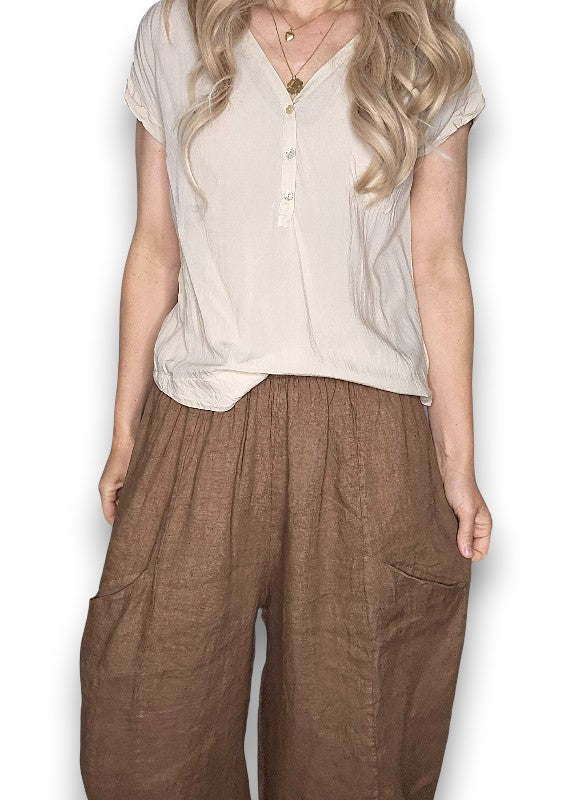 Helga May | Coffee Barrel Linen Pants