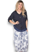 Helga May | Navy Trios Button Top
