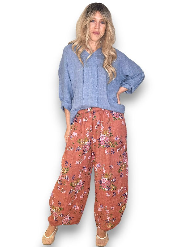 Helga May | Brick Wild Daisy Barrel Linen Pants