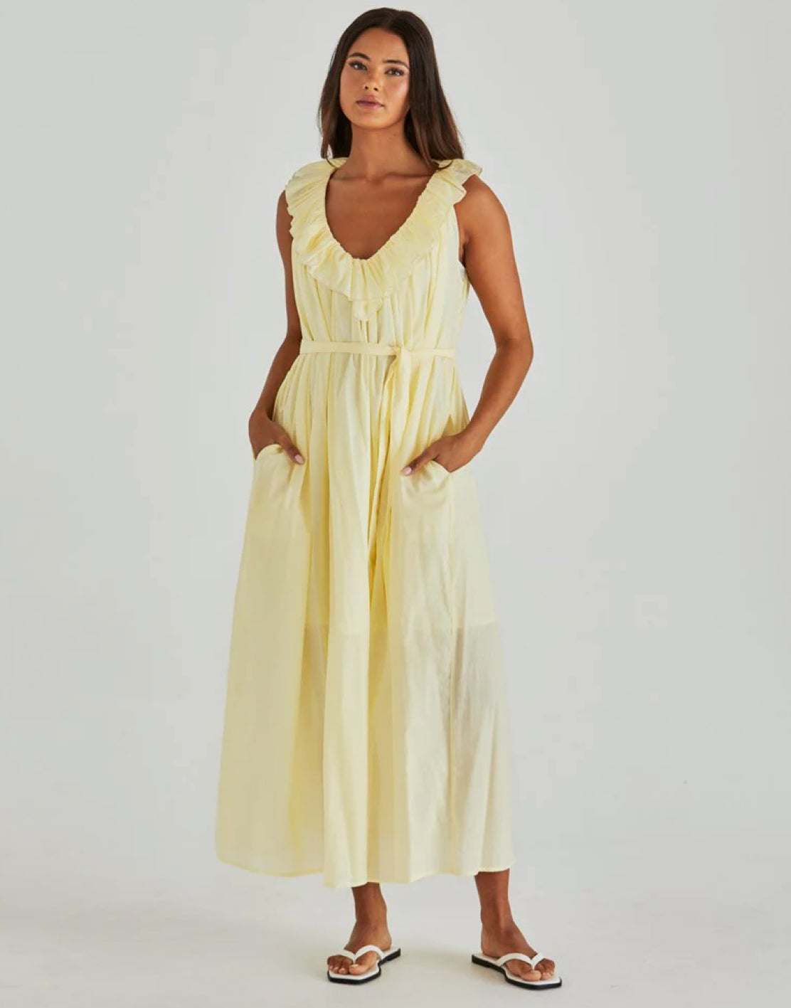 Sass | Lilla Ruffled Neck Dress - Butter Yellow