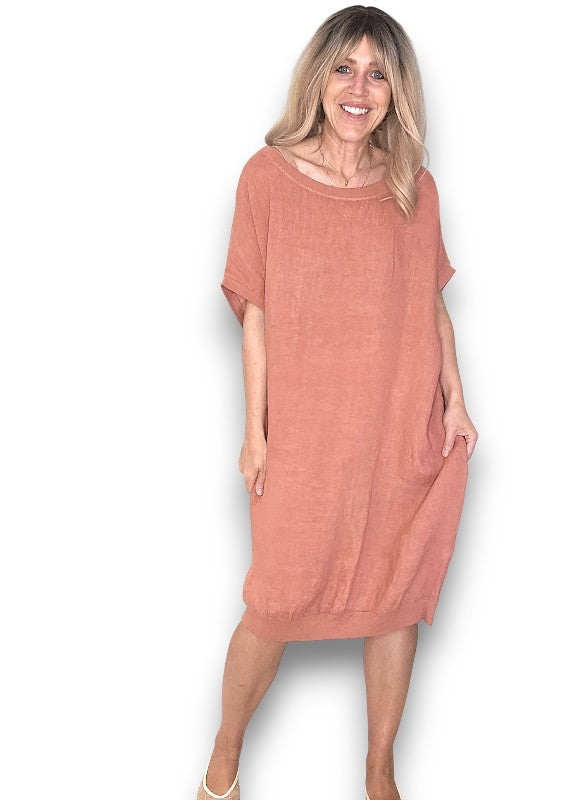 Helga May | Brick Plain Elastic Hem Dress