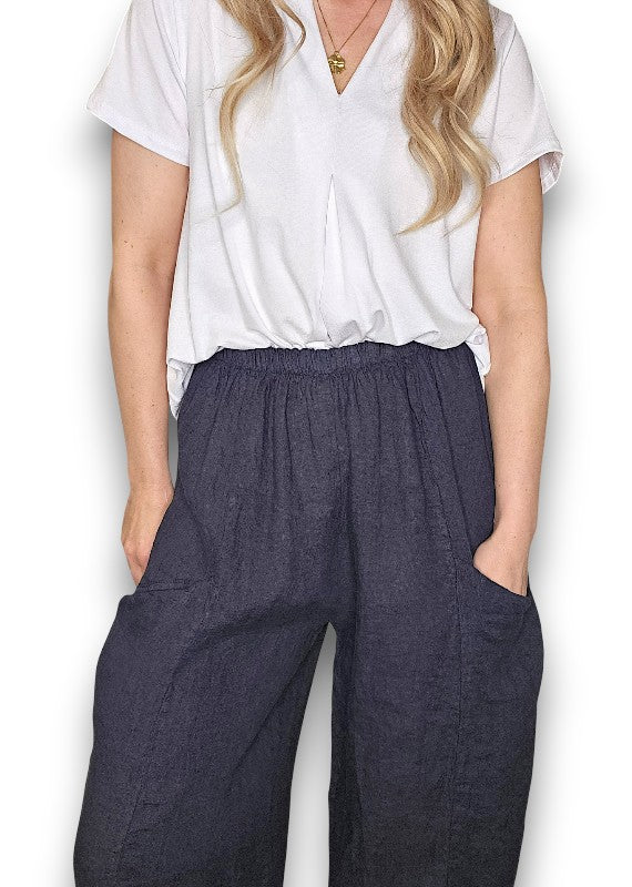 Helga May | Navy Barrel Linen Pants