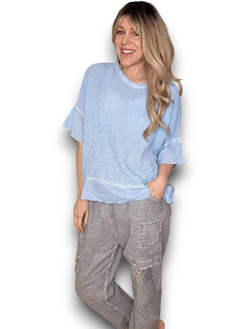 Helga May | Baby Blue Rodeo Fray Tee