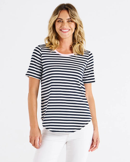Betty Basics | Navy Stripe/Pink - Ariana Tee