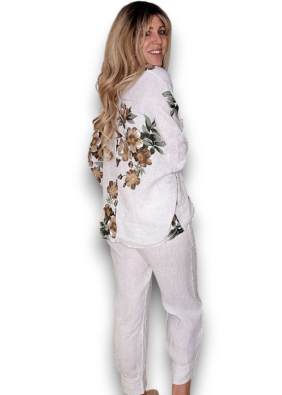 Helga May | White Spring Blossom Linen Top