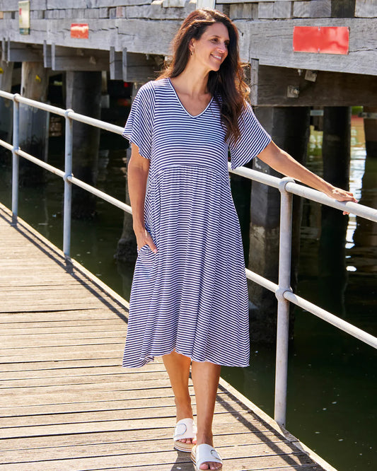 Betty Basics | Donna Dress - Navy Blue/White Stripe