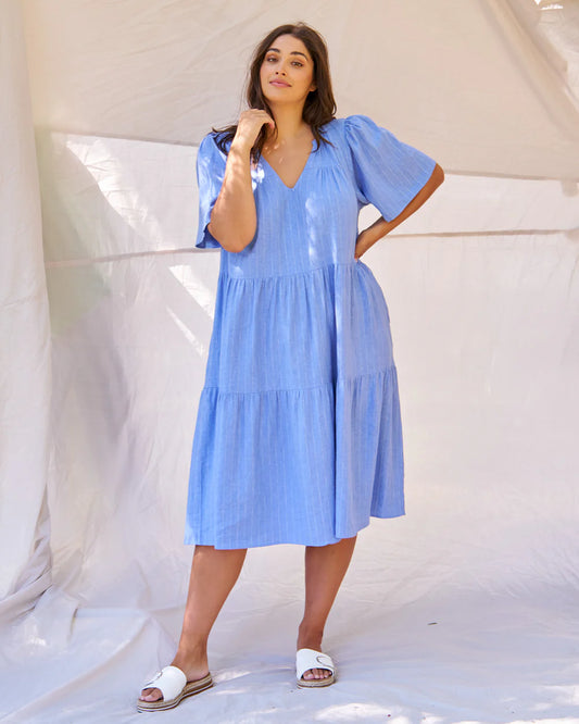 Betty Basics | Regina linen dress - Blue Stripe