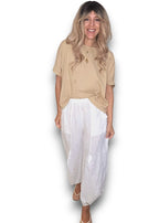 Helga May | White Mini Button Linen Pant