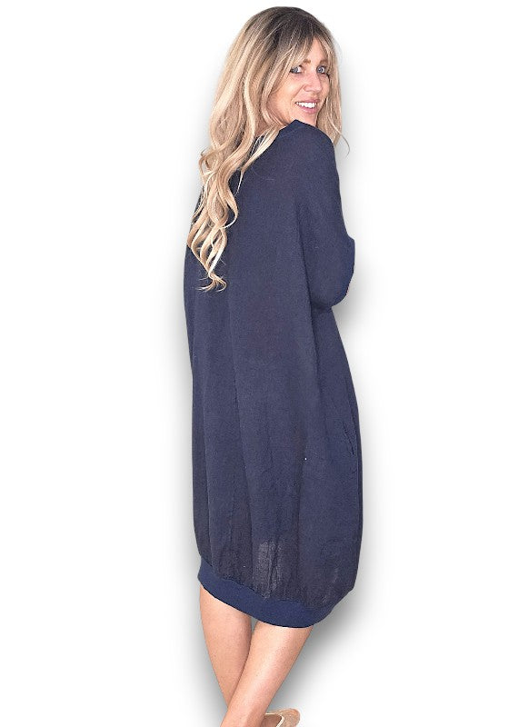 Helga May | Navy Plain Elastic Hem Dress