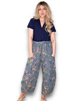 Helga May | Grey Wild Daisy Barrel Linen Pants