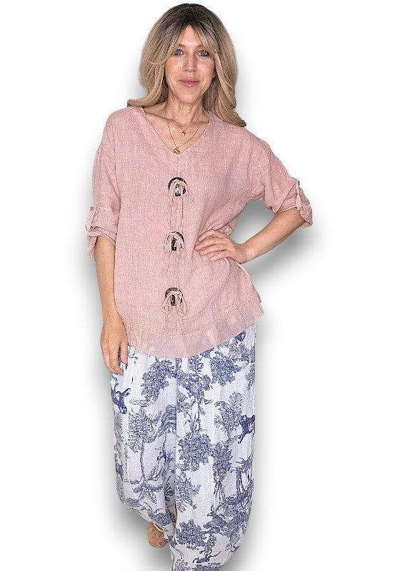 Helga May | Baby Pink Trios Button Top