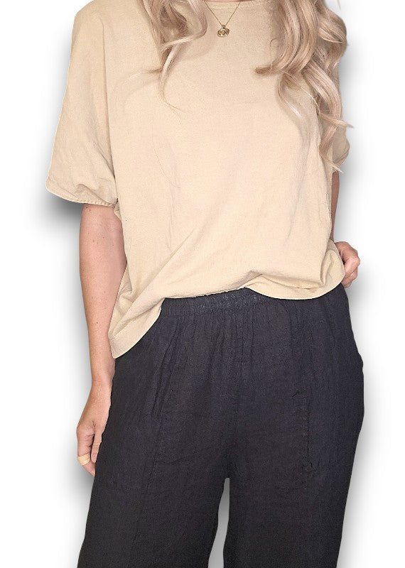 Helga May | Black Mini Button Linen Pant