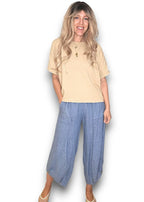 Helga May | Petrol Mini Button Linen Pant