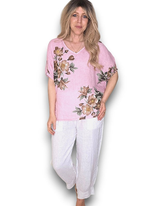 Helga May | Bubblegum Spring Blossom Linen Top