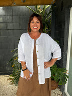 Helga May | White Pearl Button Top