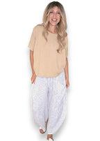 Helga May | White Pinstripe Barrel Linen Pants