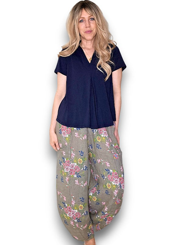 Helga May | Mocha Wild Daisy Barrel Linen Pants
