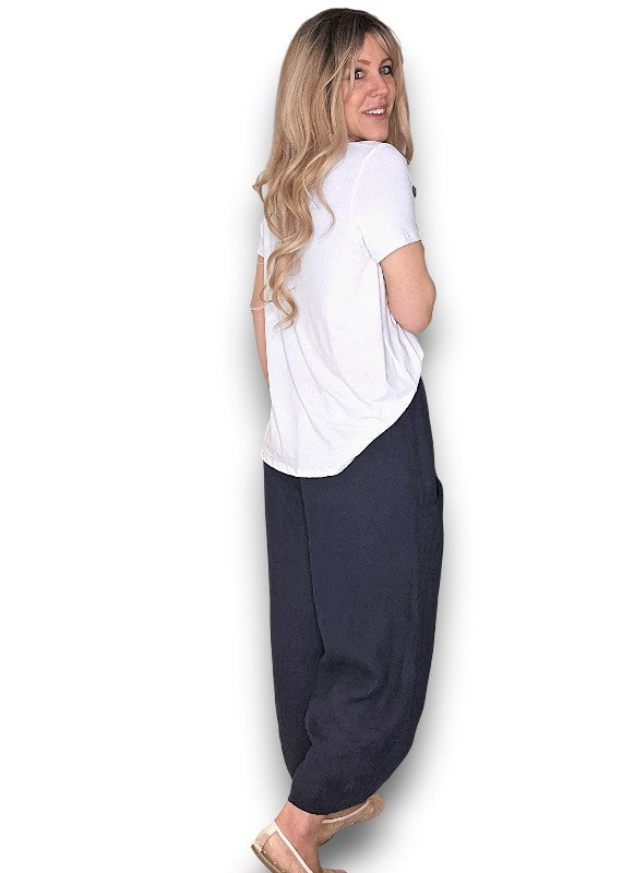 Helga May | Navy Barrel Linen Pants