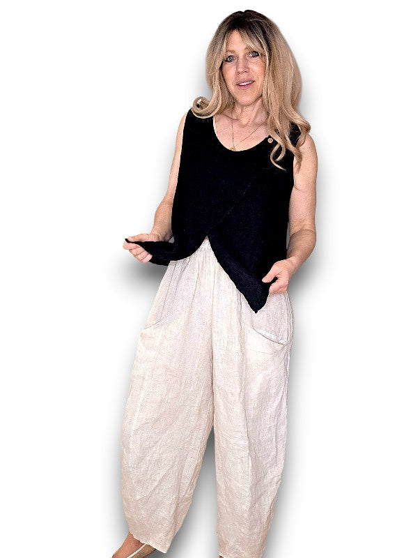 Helga May | Overlap Linen Tank - Black