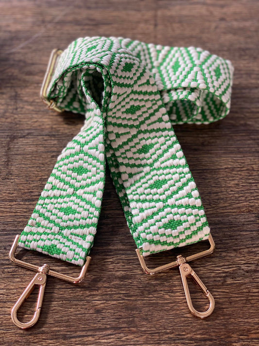 The Cottage Collection - Funky Ted Bag Strap - Diamond Green and White