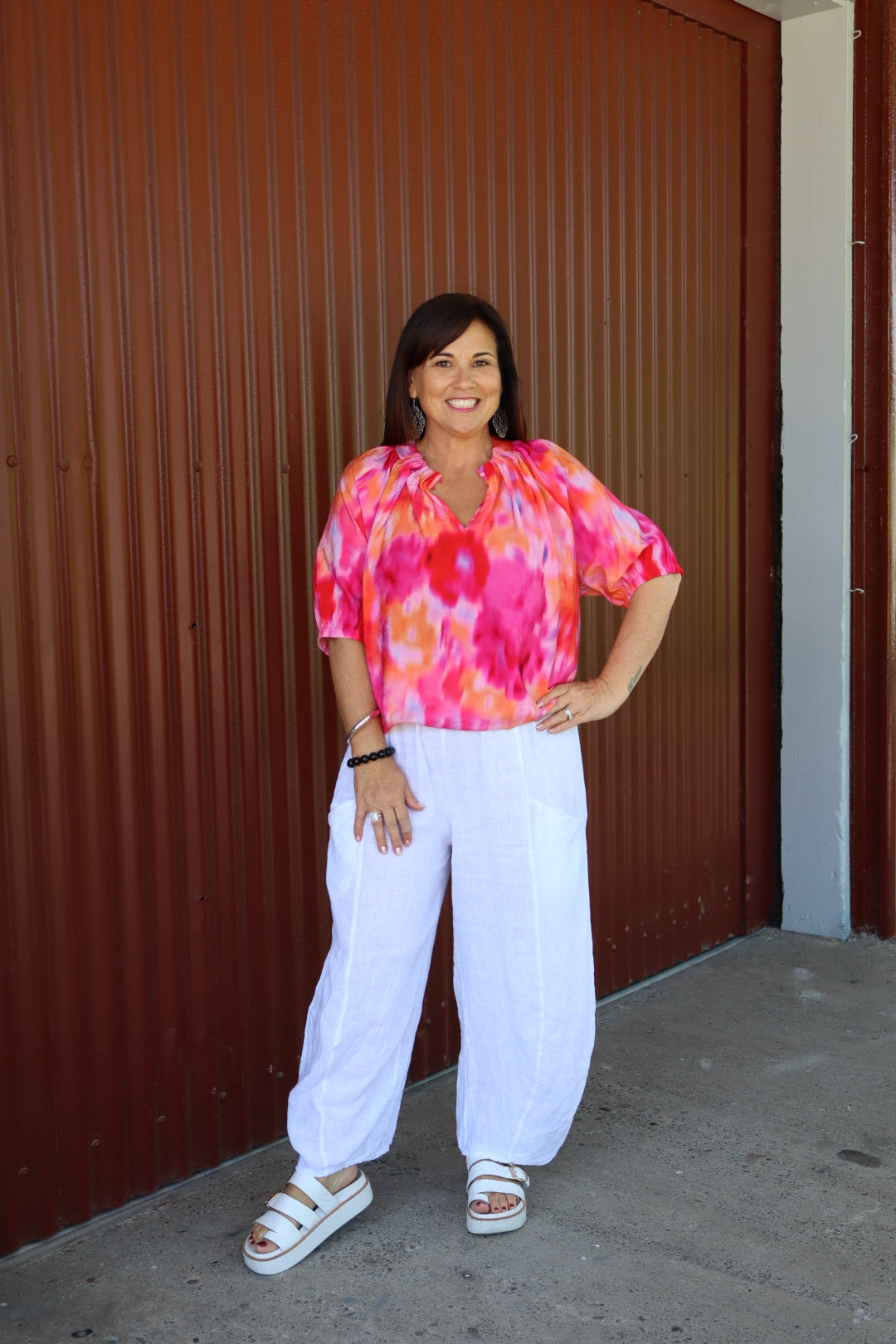 Helga May | White Barrel Linen Pants