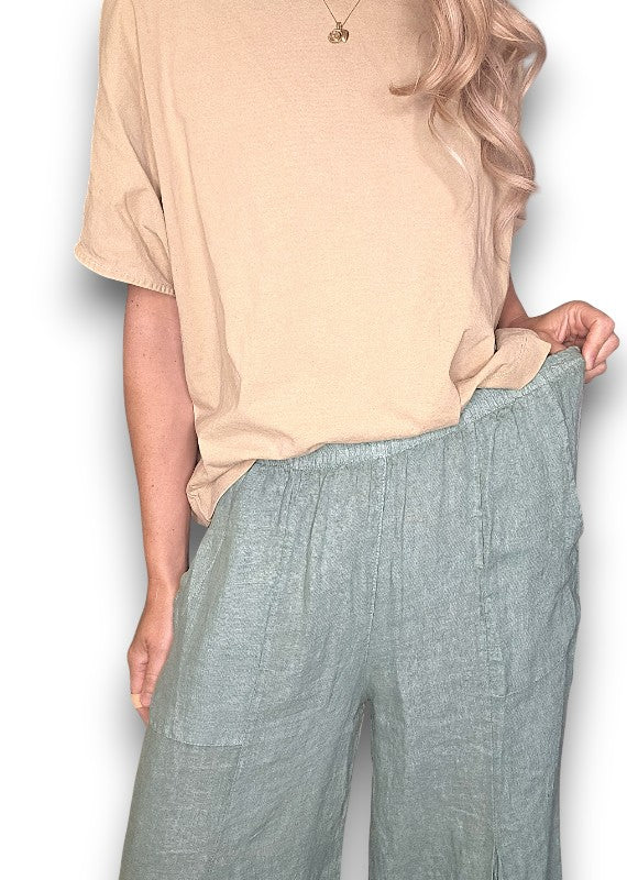 Helga May | Sage Mini Button Linen Pant