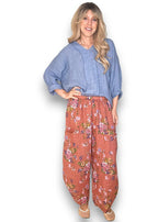 Helga May | Brick Wild Daisy Barrel Linen Pants