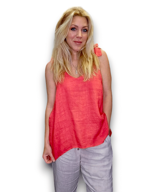 Helga May | Coral Bow Singlet Linen Top