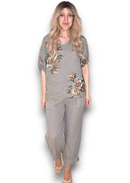 Helga May | Mocha Spring Blossom Linen Top