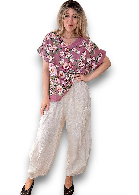 Helga May | Plum Ruby Blossom Linen Top
