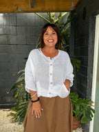 Helga May | White Pearl Button Top