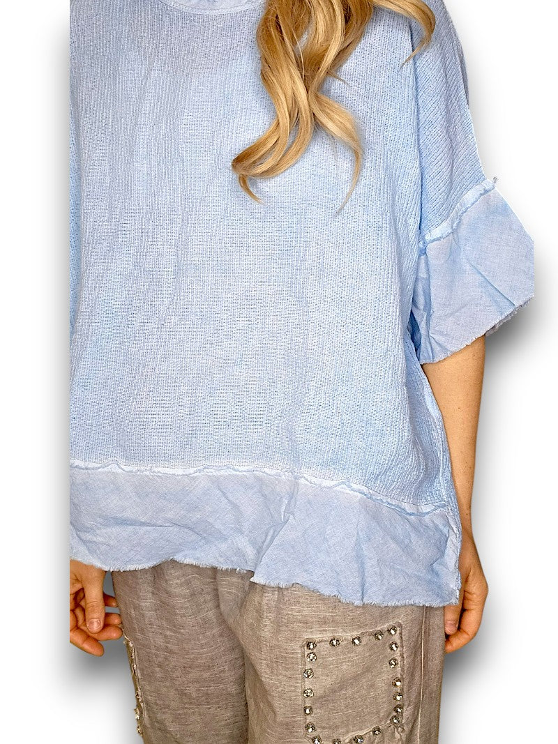 Helga May | Baby Blue Rodeo Fray Tee