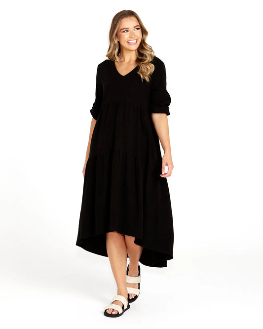 Sass | Black - Bridie Tiered Midi Dress
