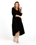 Sass | Black - Bridie Tiered Midi Dress