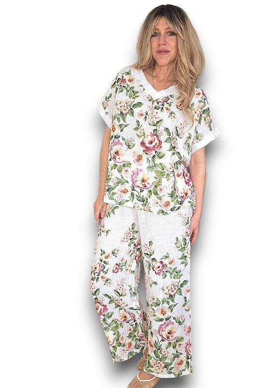 Helga May | White Ruby Blossom Linen Top