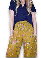 Helga May | Mustard Wild Daisy Barrel Linen Pants