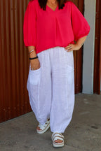 Helga May | White Barrel Linen Pants