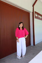 Helga May | White Barrel Linen Pants