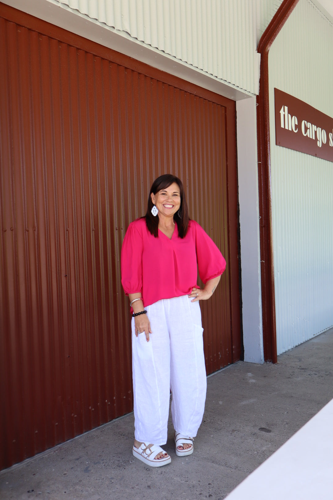 Helga May | White Barrel Linen Pants